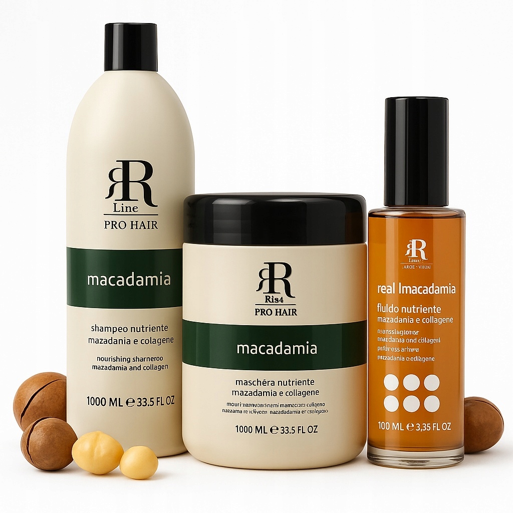 Velká Hydratační Sada Šampon Fluidová Maska Rr Line Real Macadamia Litrová