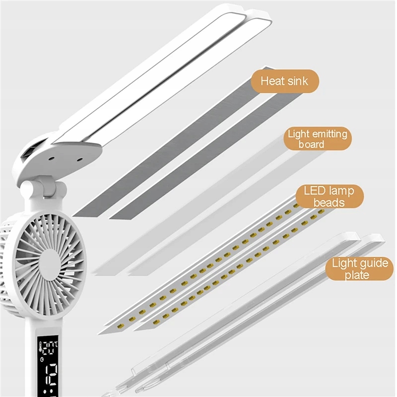 WSZYSTKOMAJĄCA MOCNA LAMPKA BIURKOWA 2-RAMIONA ORGANIZER ZEGAR WENTYLATOR Zasilanie sieciowe