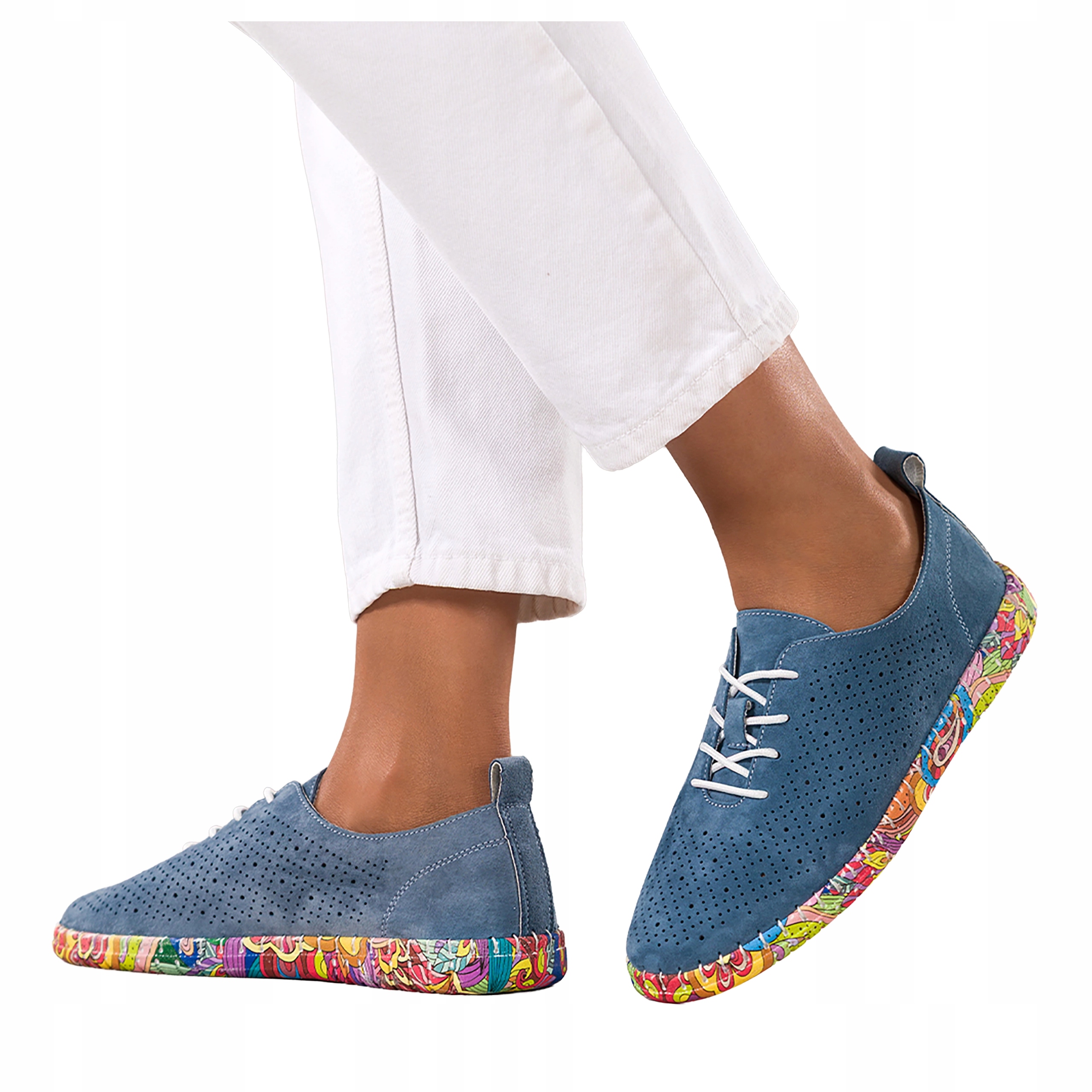 Modré Pólbuty Dámské Módní Ažurové Šněrovací Pohodlné Kožené vel. 41