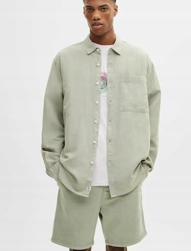 PULL&BEAR koszula lniana regular męska M Rękaw długi rękaw