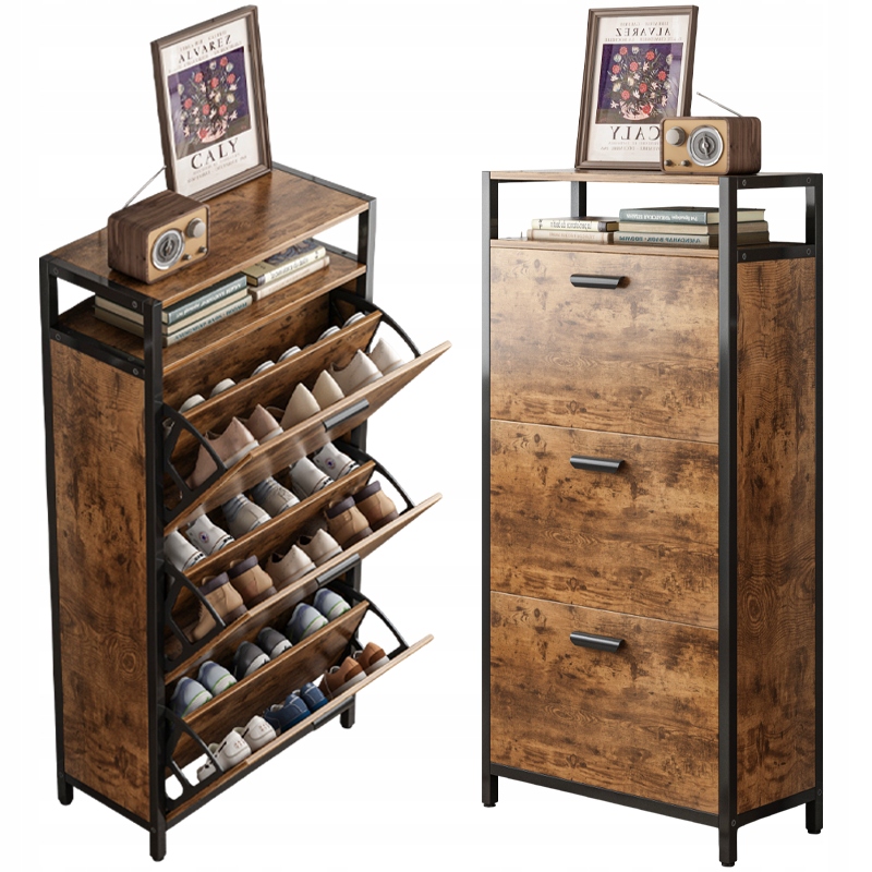 Rustikálna Bronzová Skrinka Na Topánky Do Predsiene, Industriálna Vintage, 3 Police