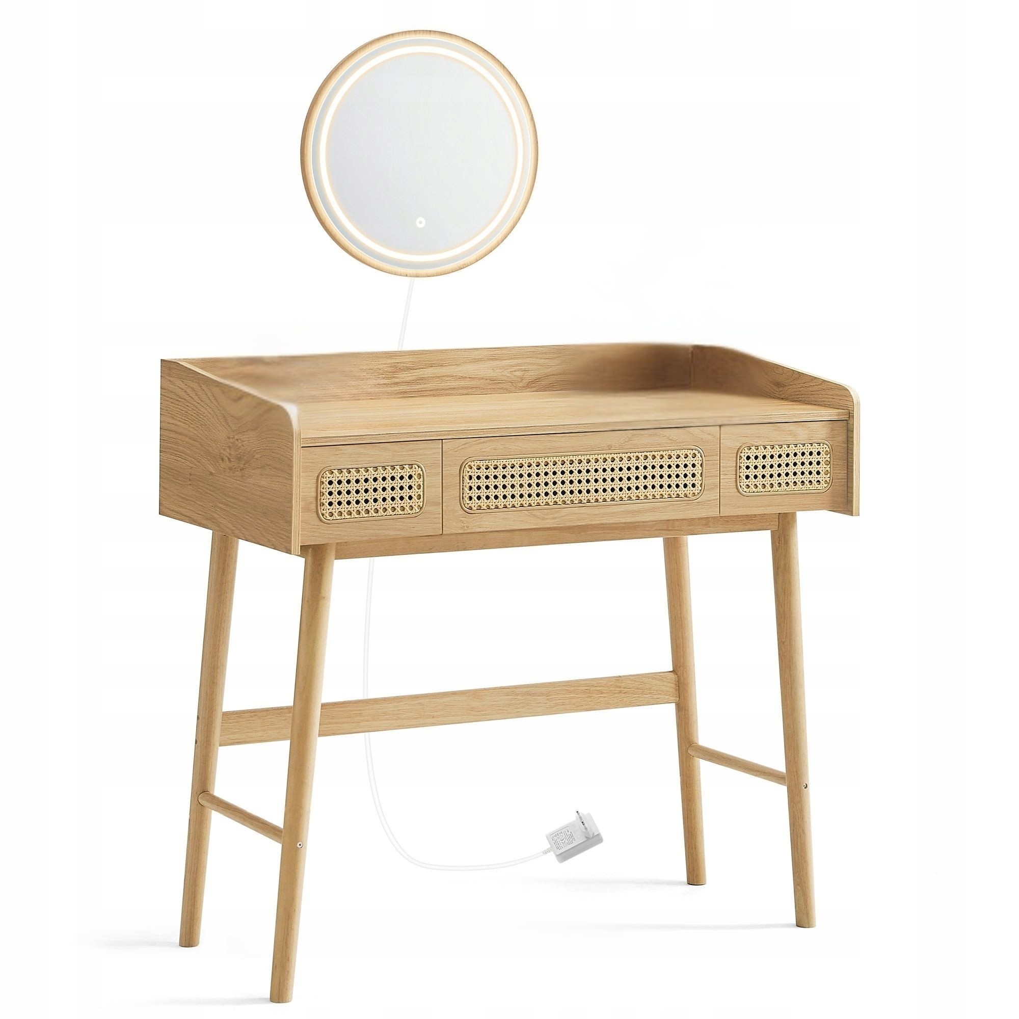 Toaletka Songmics Dub svetlý 90×82×43 cm – so zrkadlom a úložnými priestormi