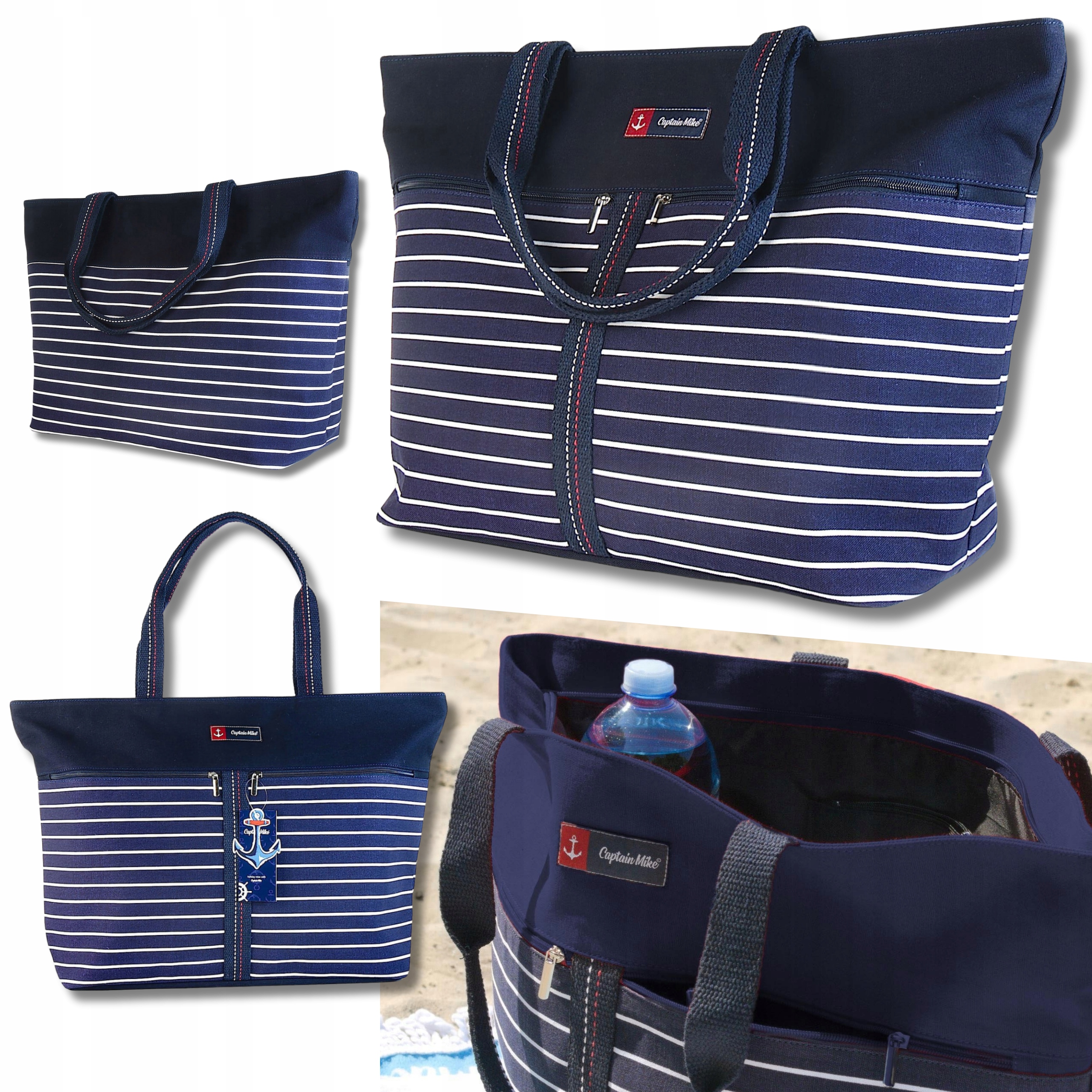 Plážová taška přes rameno, velká taška se zapínáním na zip Captain Mike vel. XL