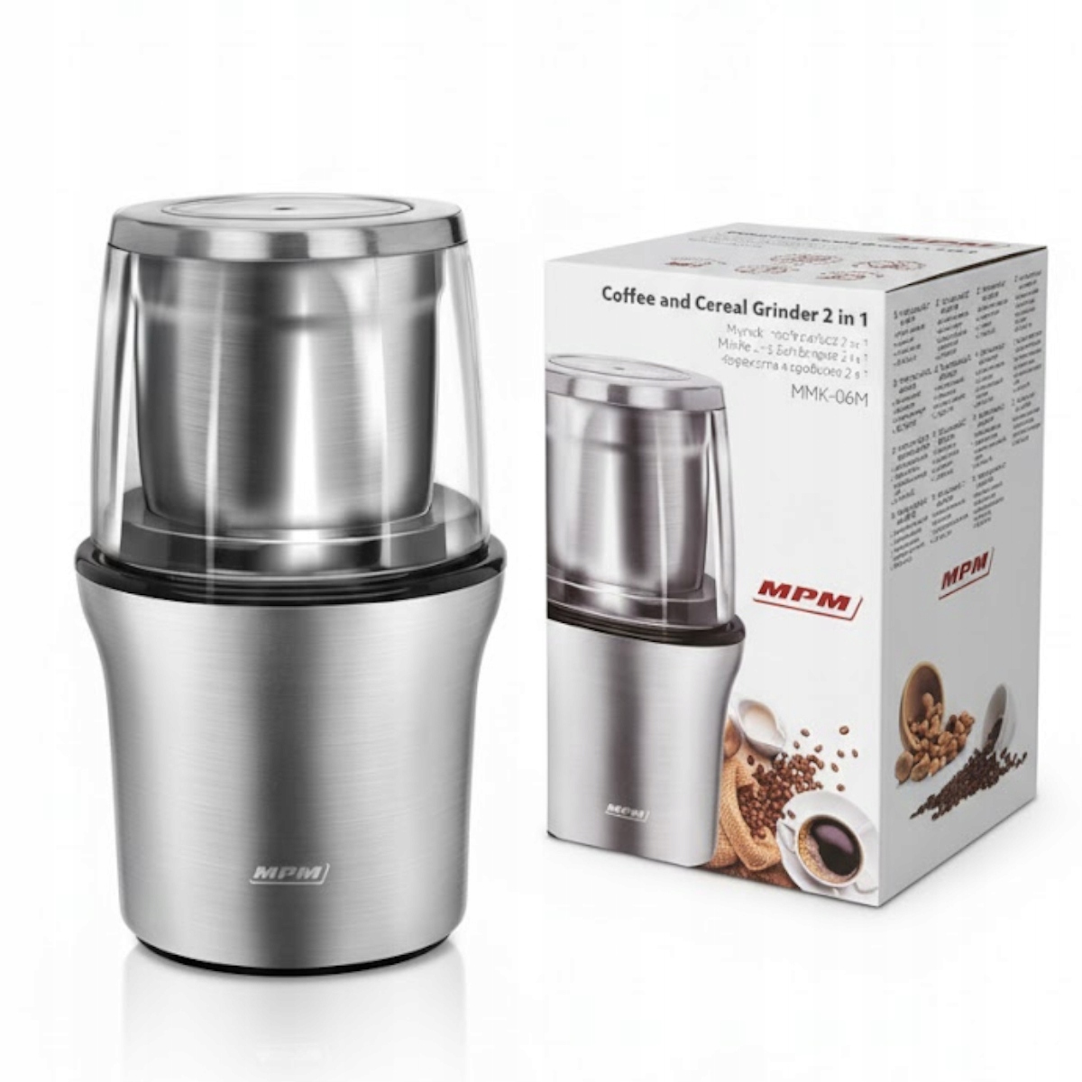 Mpm Mlýnek na kávu, koření a semena 200W Nerezová Ocel 2 nádoby 70 g