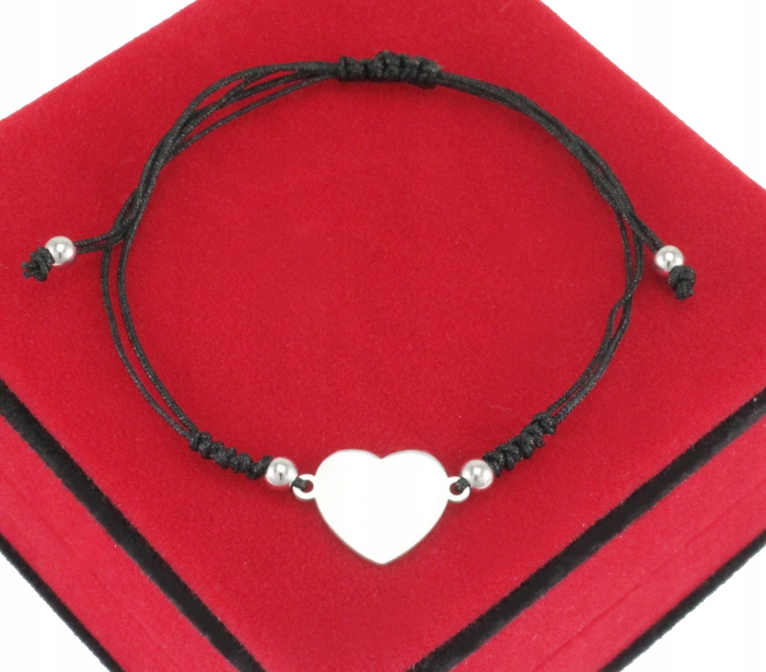 

Bransoletka Czarna Srebrne Serce Stal 316 L