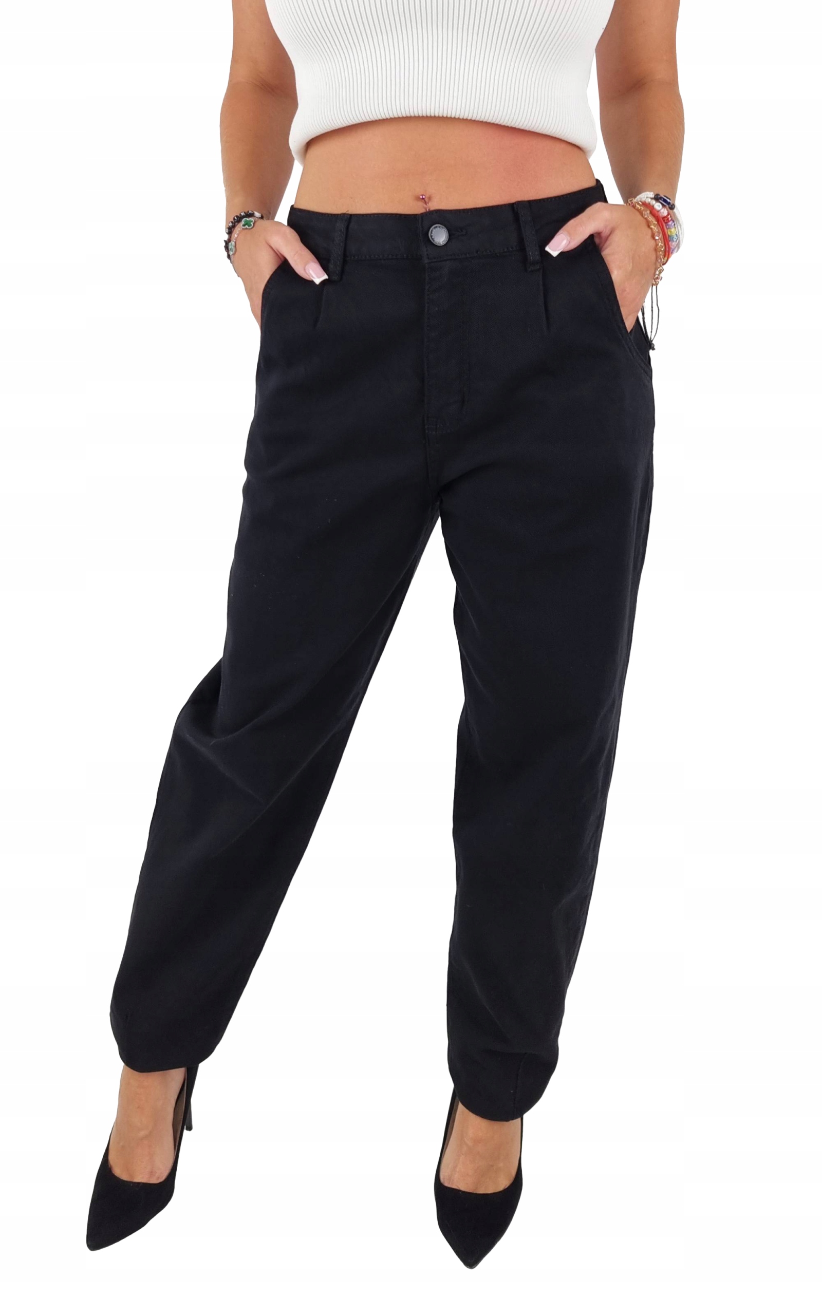 Dámské džínové kalhoty Balloon, volný vysoký pas, černé 34/XS