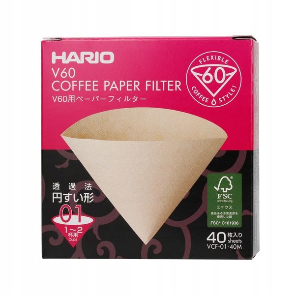 Hario Filtry Papierowe Misarashi Brązowe V60-01 40szt W Kartonie