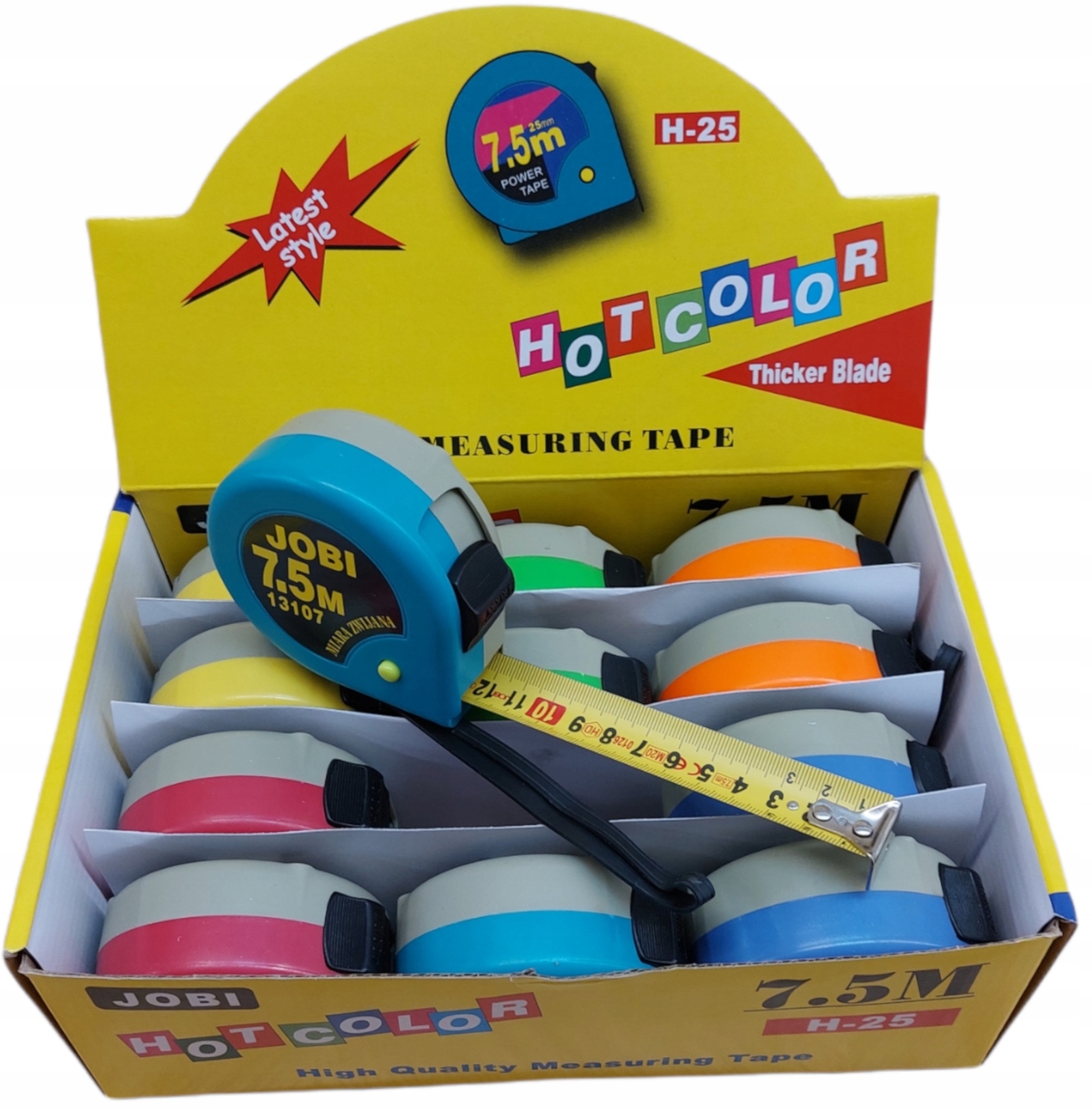 JOBI MIARA MIARKA ZWIJANA TAŚMA 7,5M 25mm SZEROKA Długość 7.5 m