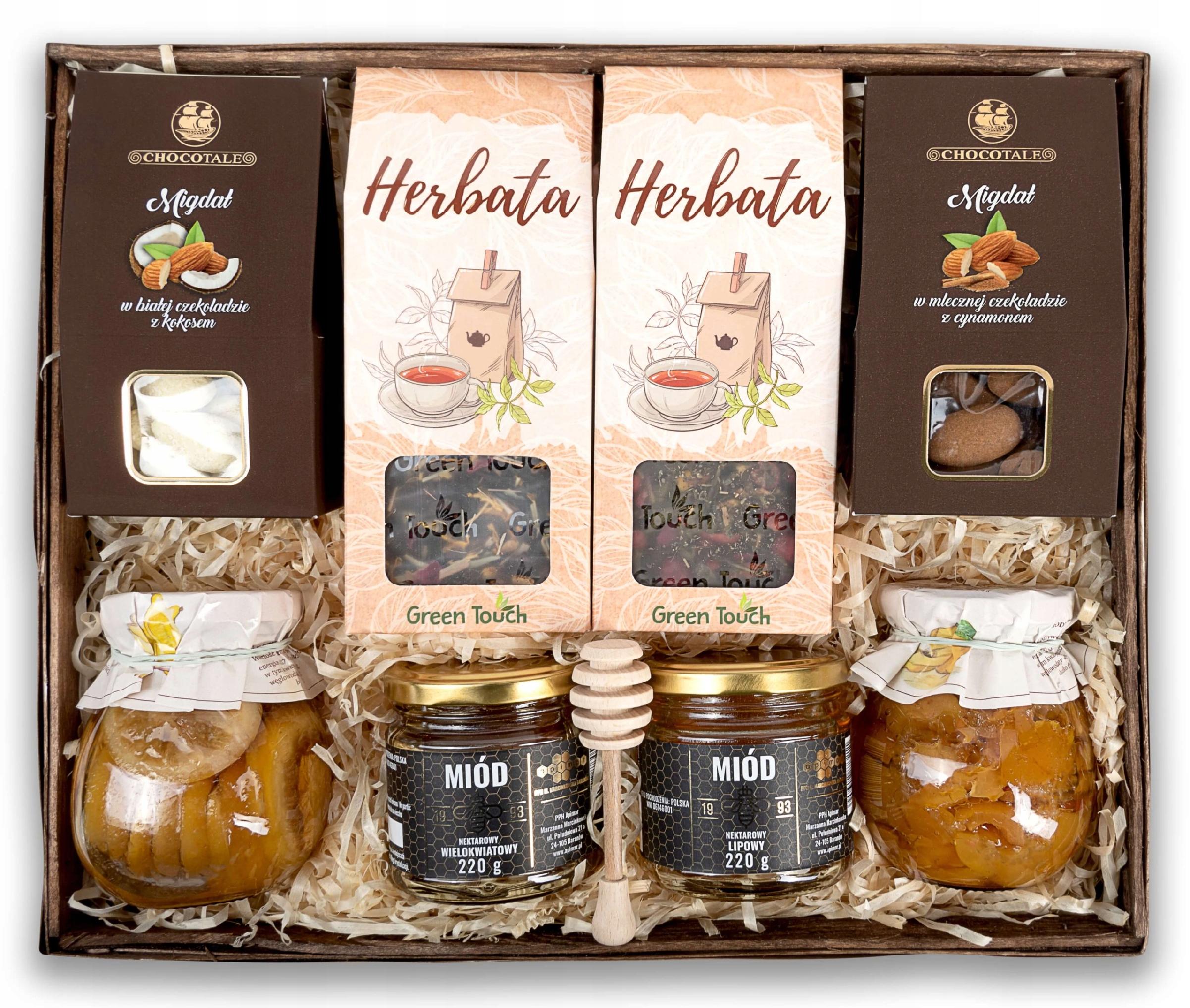 Duży Kosz Prezentowy migdał herbata miód przetwowy