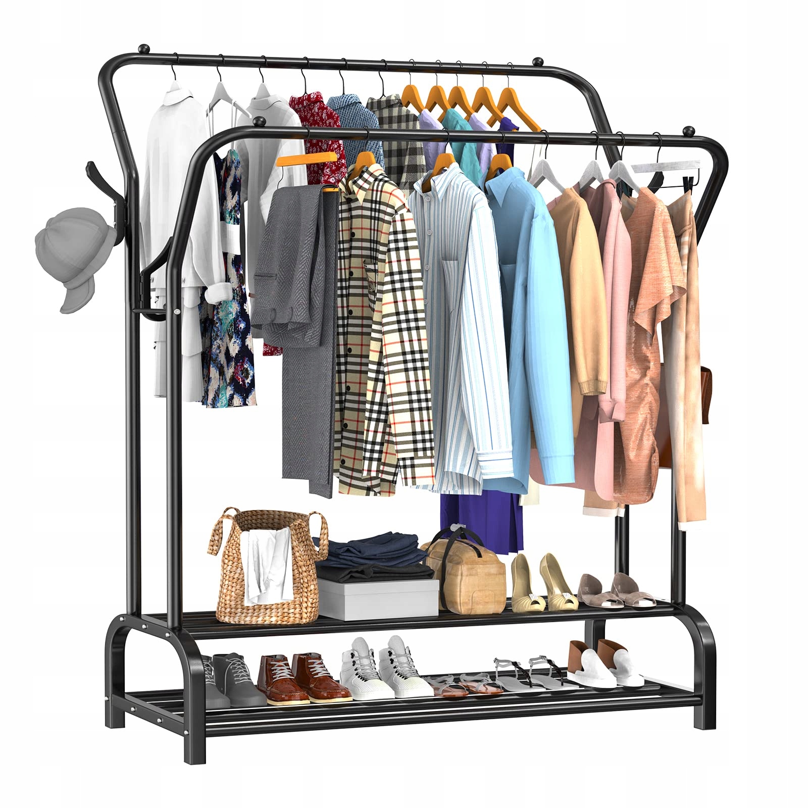 Skříň Na Oblečení Věšák Stojan Šatník Dvojitá Police Regál Velký