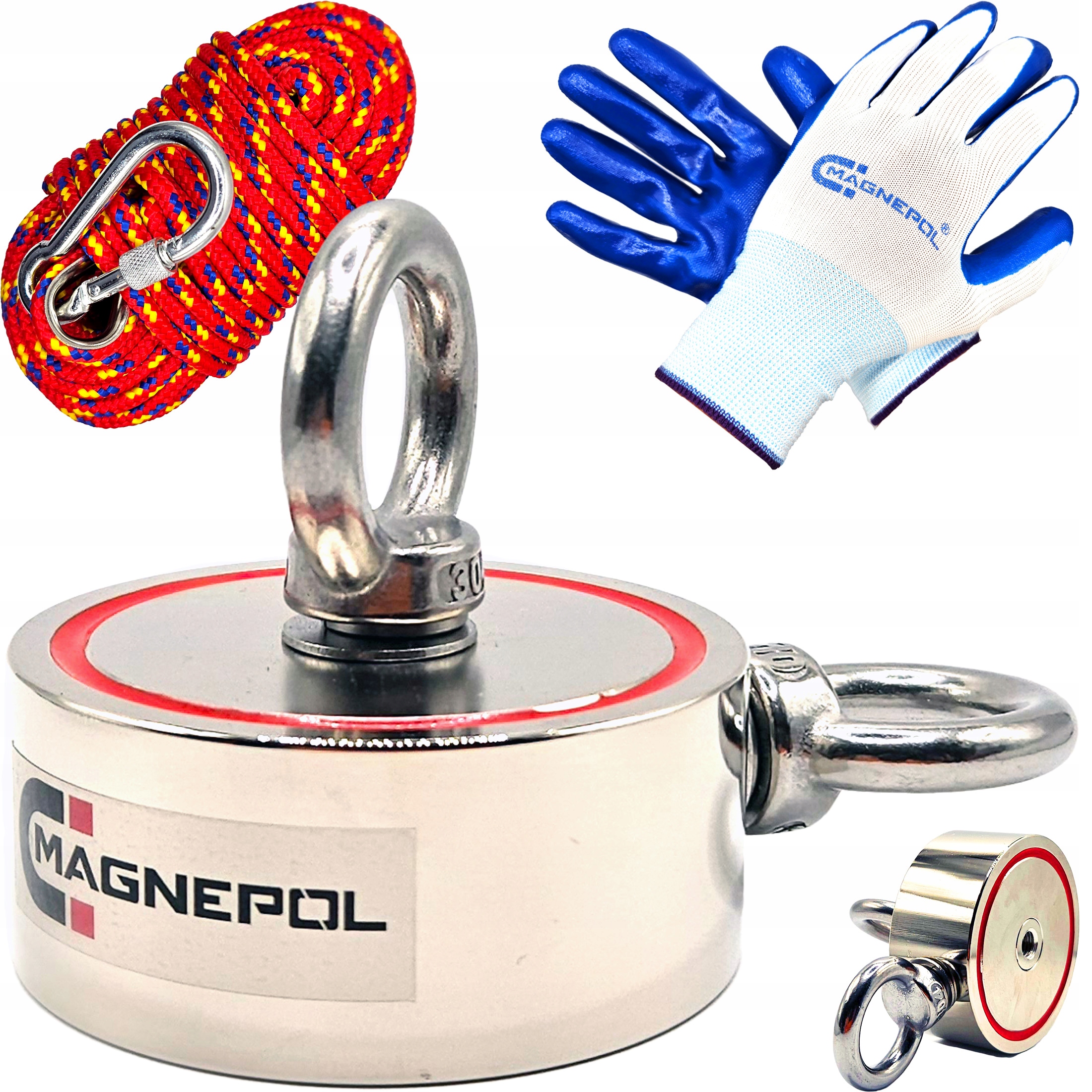 Magnet neodymový 94x40mm 2x 350kg sada na vodu pro lov, držák