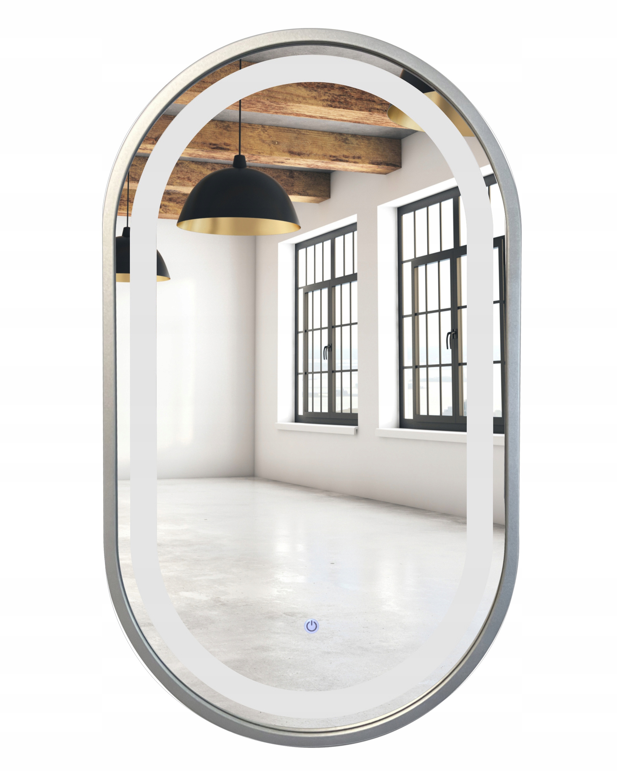 

Lustro Owalne Srebrne Led Z Włącznikiem 40/75 CM