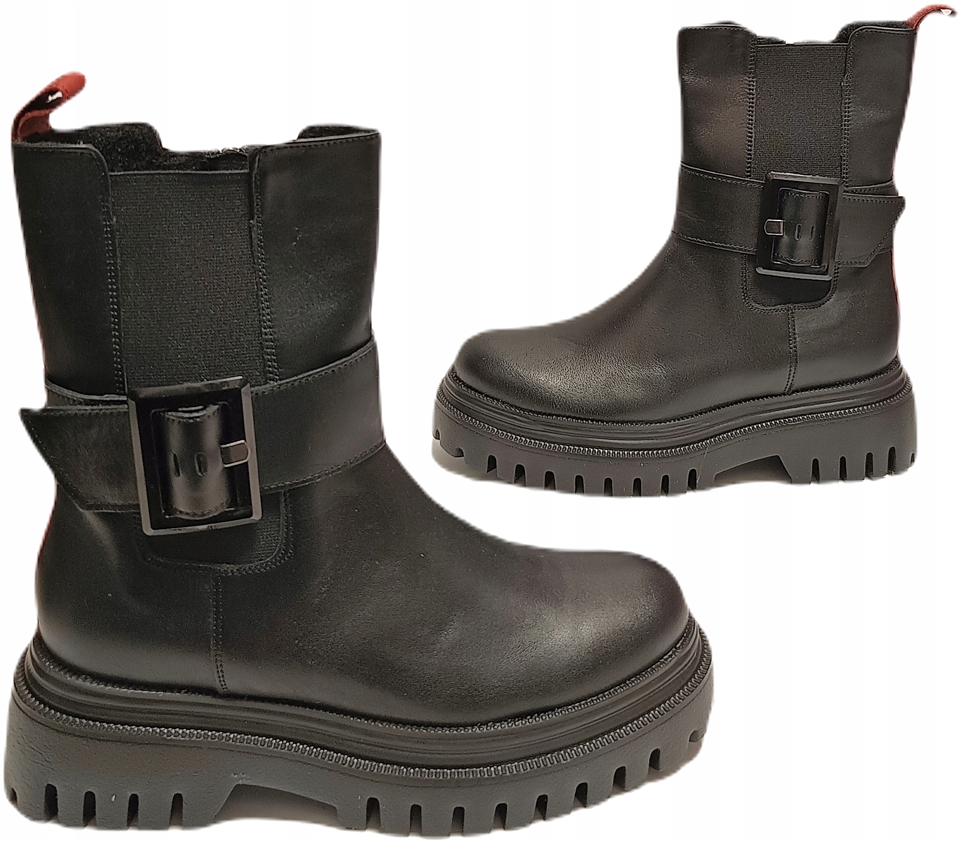 Módní kotníkové boty traperová spona kůže Bioeco 7815 černá r36