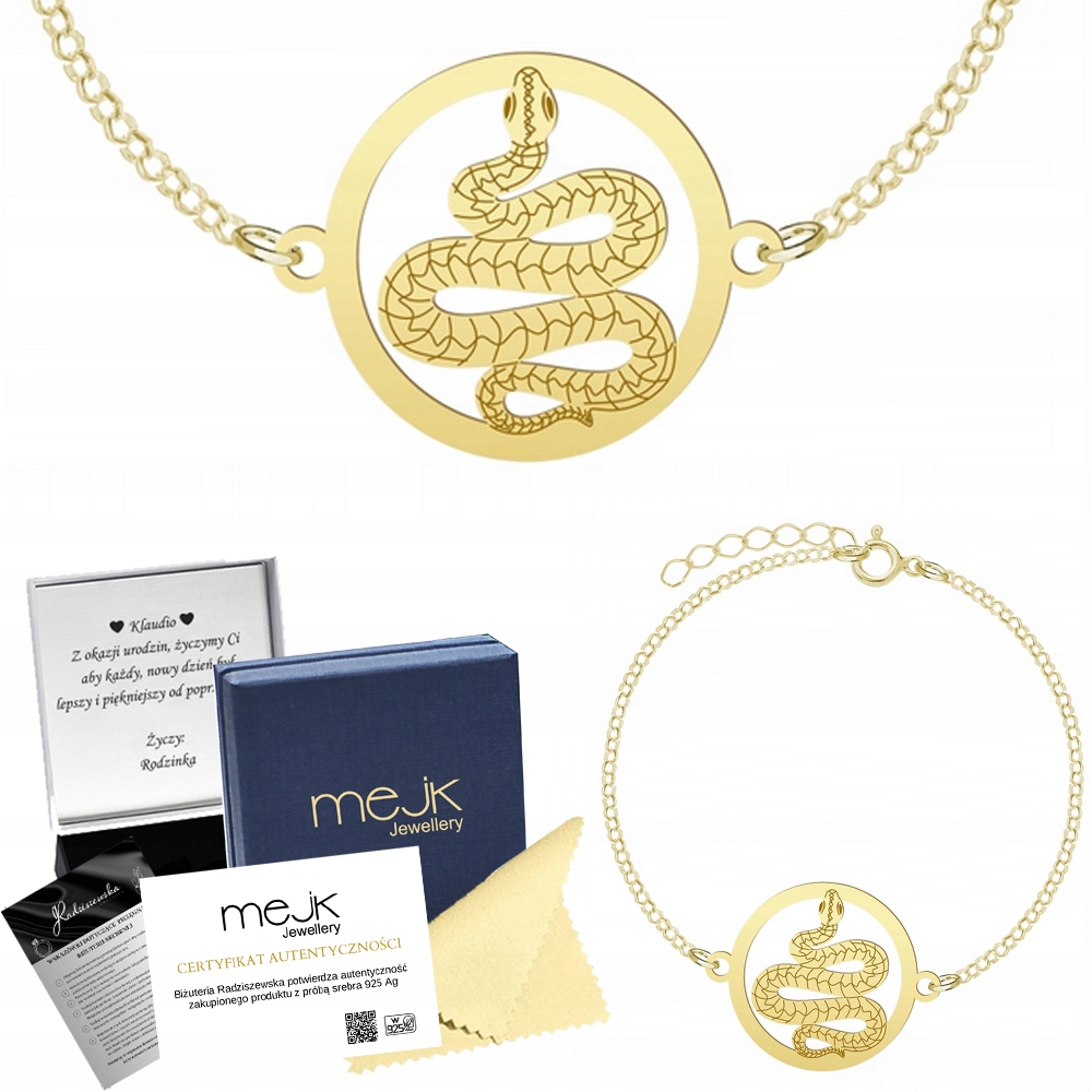 Zlatý náramek Had 925 Řetízek Šperky Dárek Gravírování Bonus