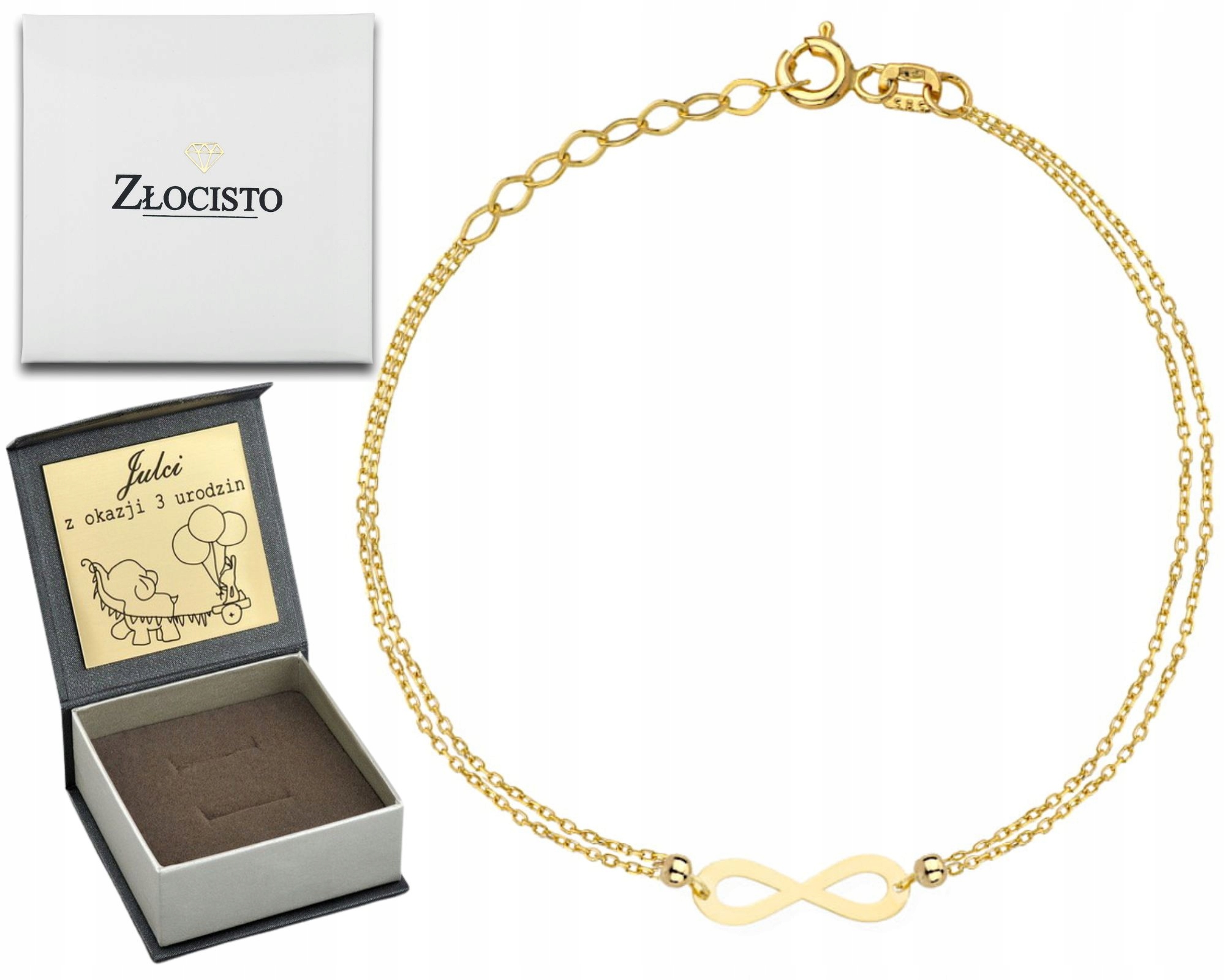 Zlatý náramek 14K 585 Nekonečno dvojitý řetízek 17-19 cm