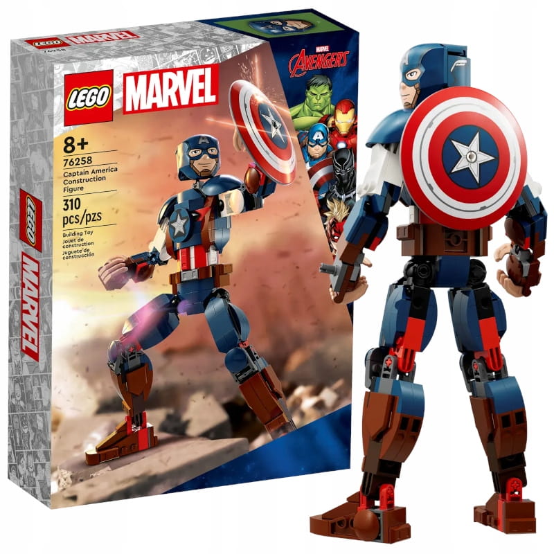 Lego Marvel Hrdinové Kapitán Amerika Pohyblivá Figurka 25 CM 310 Dílků 76258