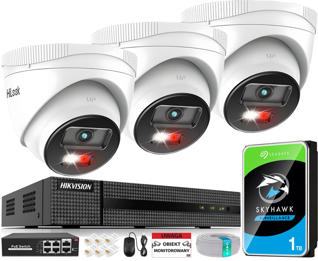 Sada Ip monitorovania Hikvision 3 kamery 4Mpx Dual Light rekordér 1TB
