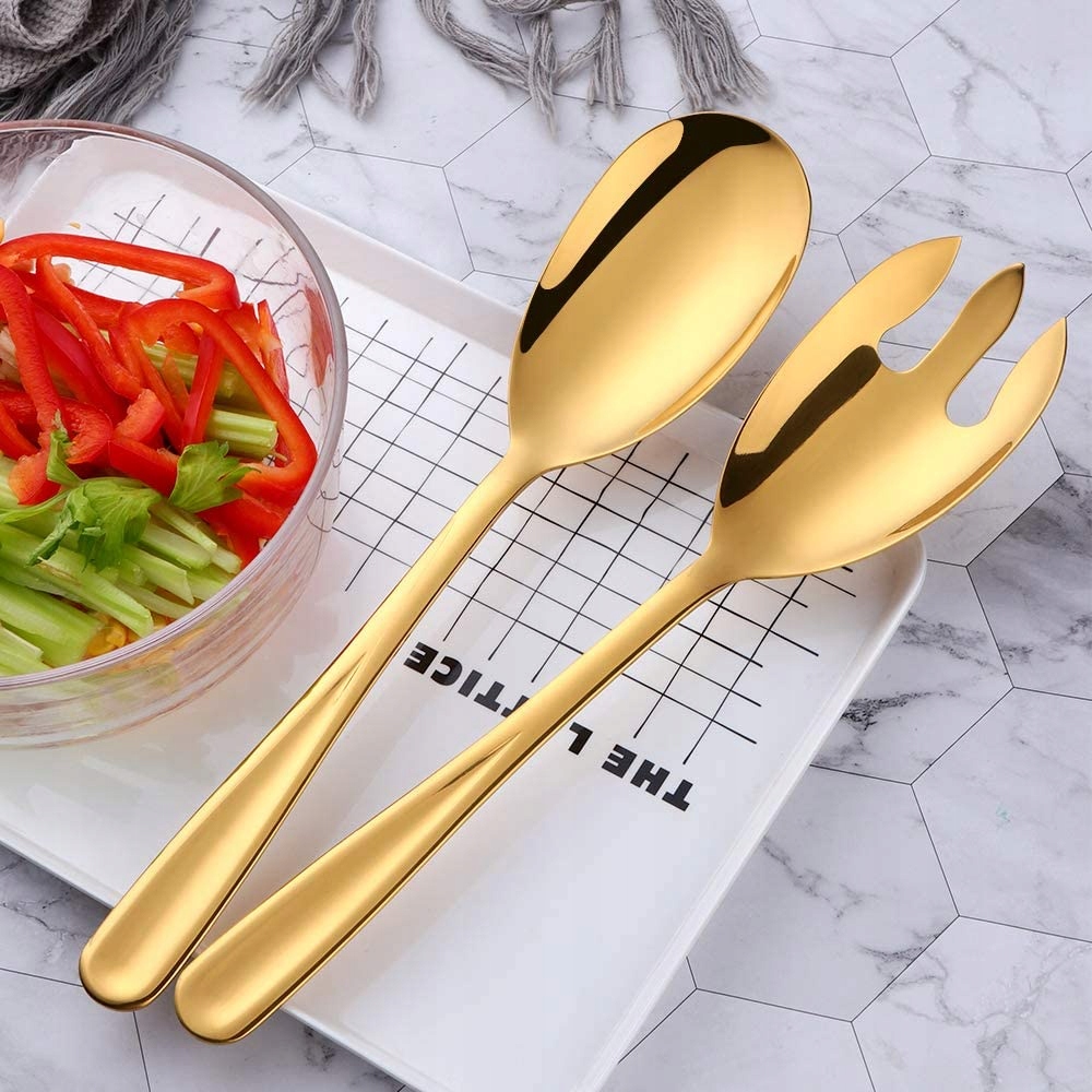 Złote łyżki do serwowania sałatkowe JAKOŚĆ DŁUGIE 30 cm Liczba elementów w zestawie 3