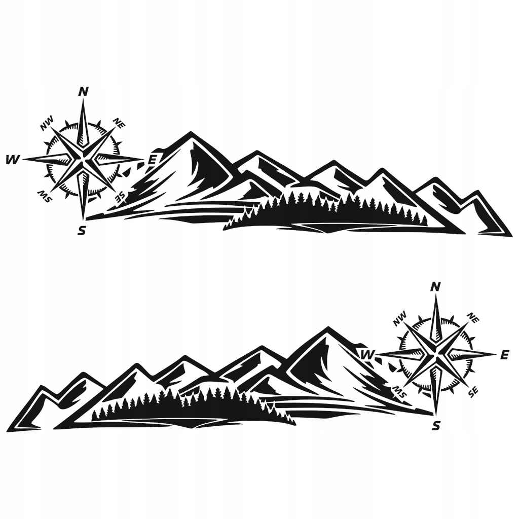 Naklejka na samochód 4x4 Offroad Góry Kompas Róża Wiatrów 30 x 9 cm 2szt
