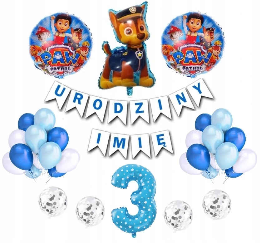 Dekoracje Balony Psi Patrol 3 Urodziny Każde Imię
