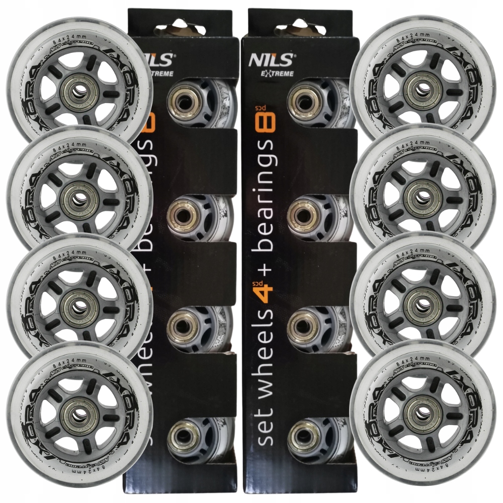 Zestaw Kółek Do Rolek Kauczukowe 84 mm 8szt. Łożyska ABEC-7 Przezroczyste