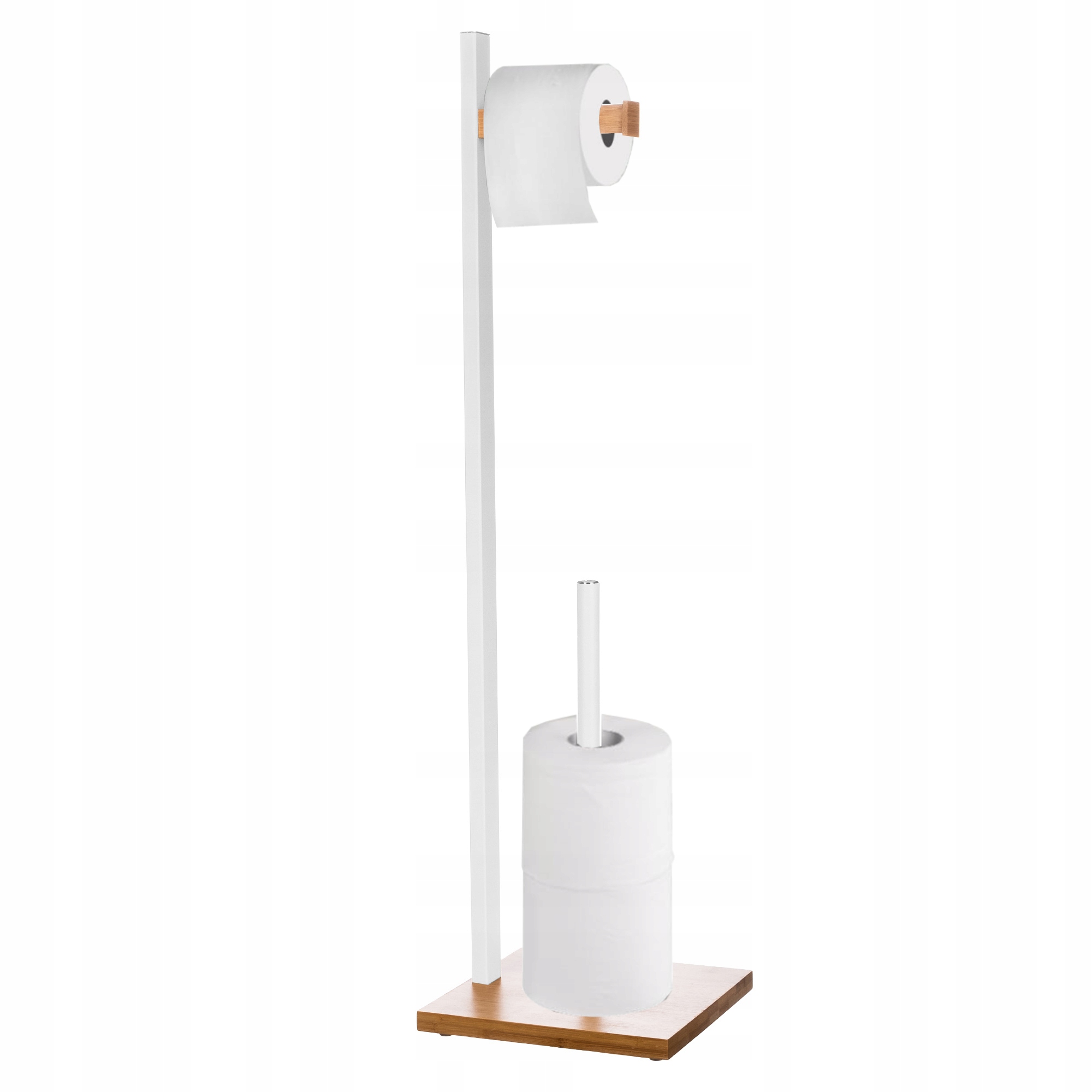 STOJAK ŁAZIENKOWY TOALETOWY ZESTAW WC NA PAPIER METALOWY BIAŁY / BAMBUS