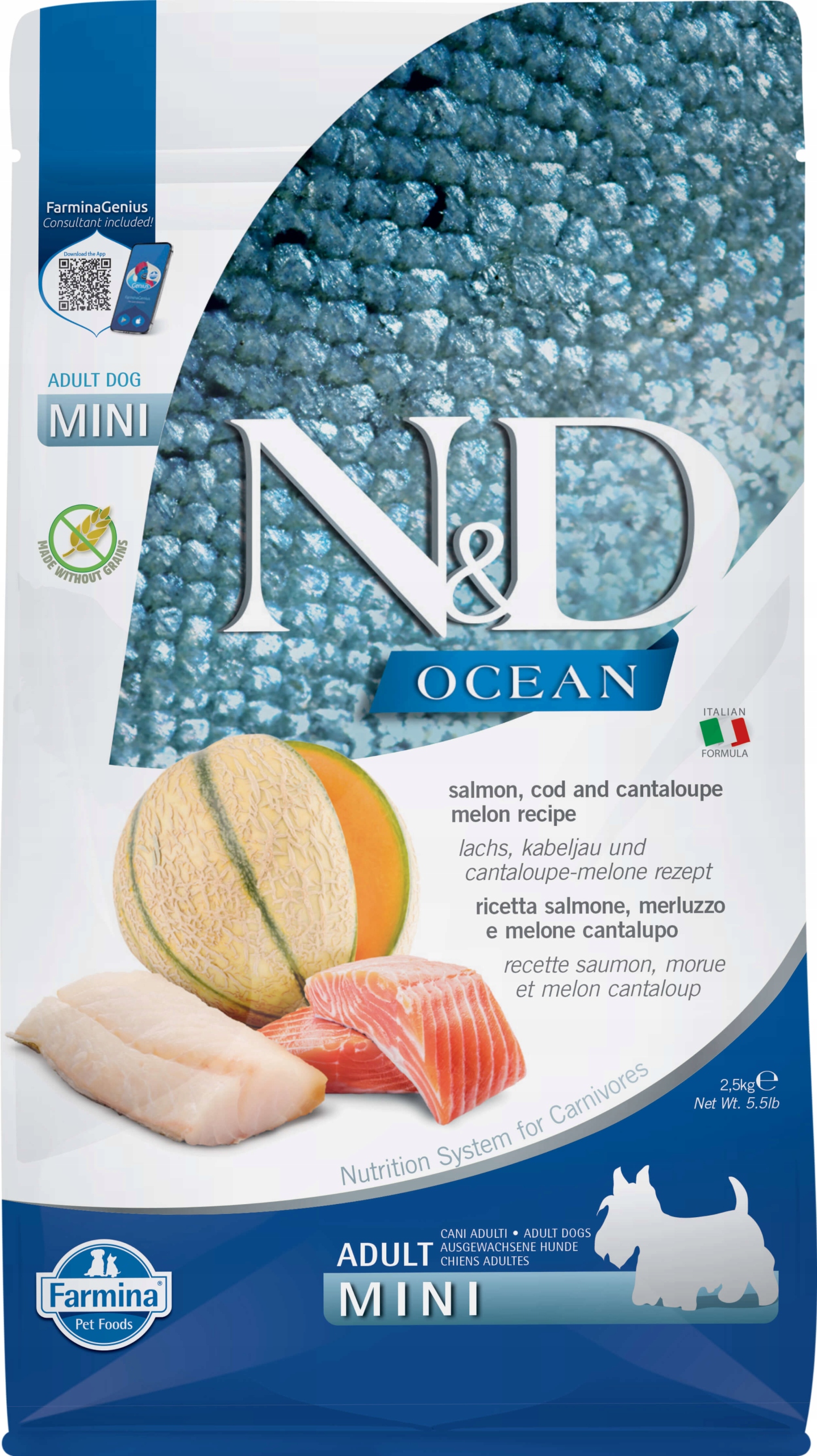 Farmina N&d Grain Free Ocean Adult Dog Mini Salmon Cod Cantaloupe 2,5KG