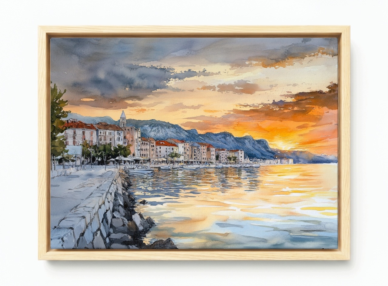 Obraz Rám Americký Box Krajina Chorvatsko Západ Slunce Městečko 60x40
