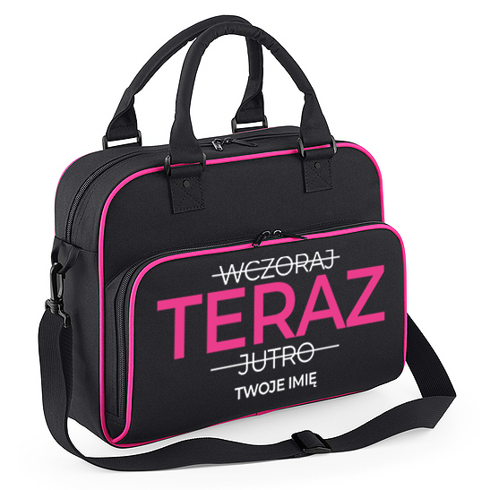 Torba Sportowa Różowo-Czarna Pojemna Pilates Fitness Yoga Teraz Twoje Imię