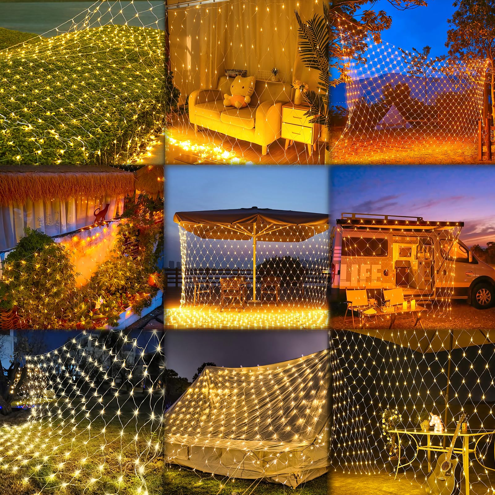 CVEENK LED Solarnet Światła 15x15M 96 LED Ciepłe Na Wnętrza i Zewnątrz — miniatura 2