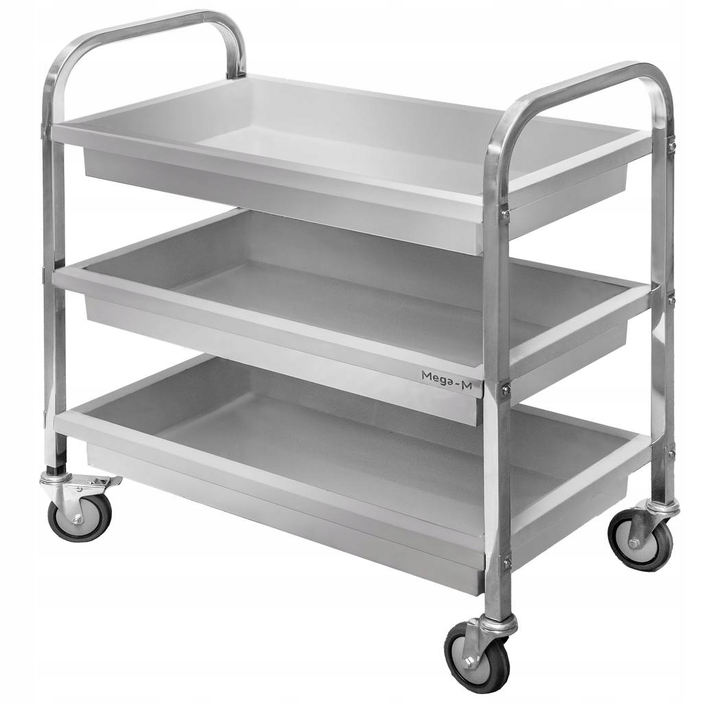 Číšnický vozík 3-policový z nerezové oceli Hluboký Mega-M 95x50x95 cm