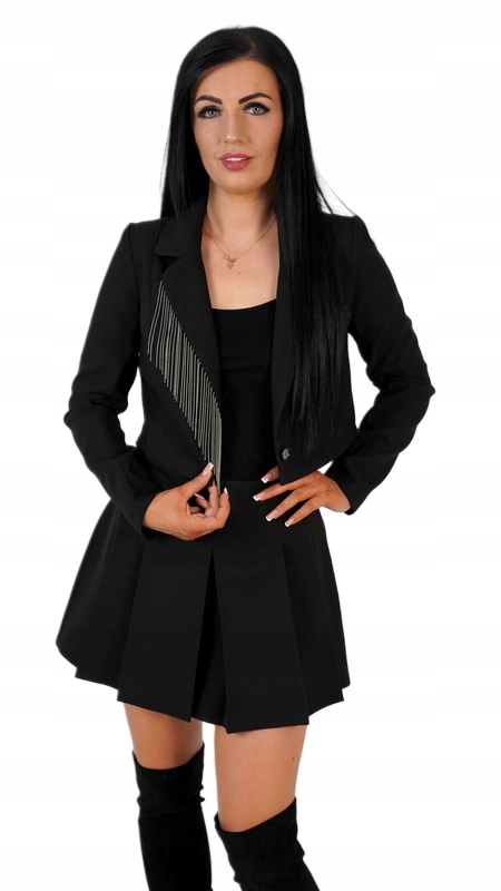 Dámská módní krátká Elegantní Sako s třásněmi, černá, velikost XXL