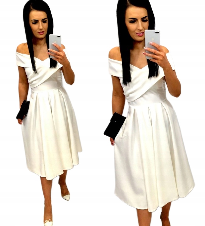 Šaty na Svatební Hostina Marilyn Monroe Midi Rozšířená Svatba Civilní Ecru L