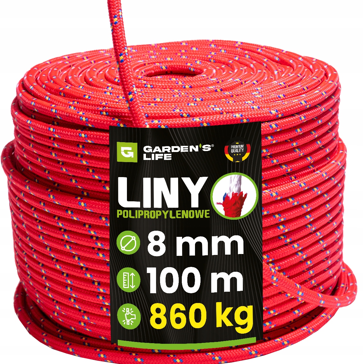 Polypropylenové lano 8 mm – 100 m stavební, 860 kg, Silné Premium Námořnické