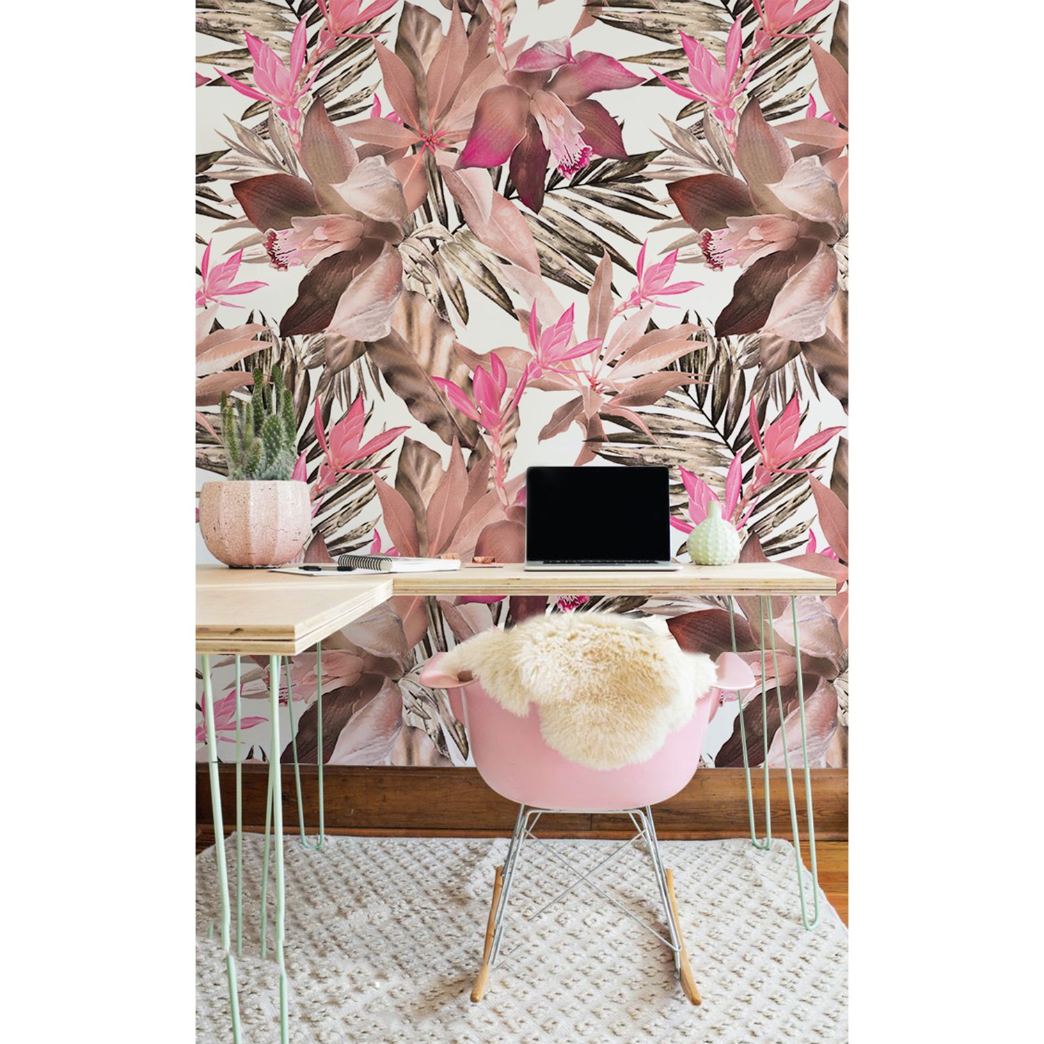 

Tapeta ścienna Tropikalne różowe liście 250x104 cm