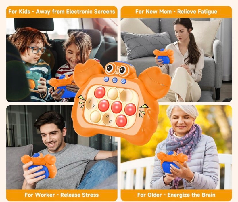 GRA POP IT ANTYSTRESOWA ZRĘCZNOŚCIOWA ELEKTRONICZNA KRAB POMARAŃCZOWY Model Popit gra