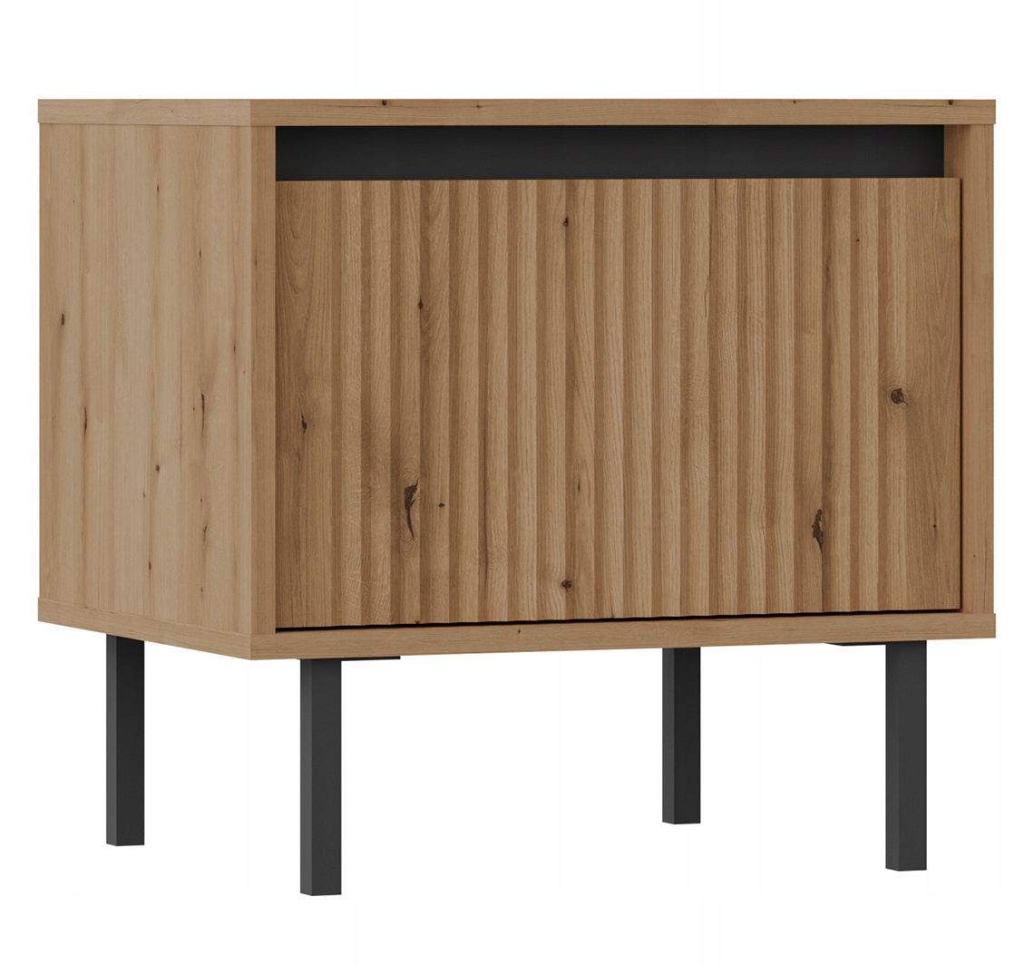 Noční stolek s zásuvkou a rýhovaným čelem 52 cm dub evoke