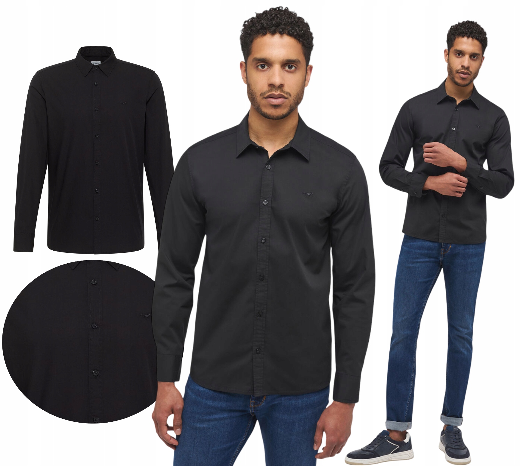 Pánská košile s dlouhým rukávem černá Mustang Canton Slim Střih na tělo vel. S