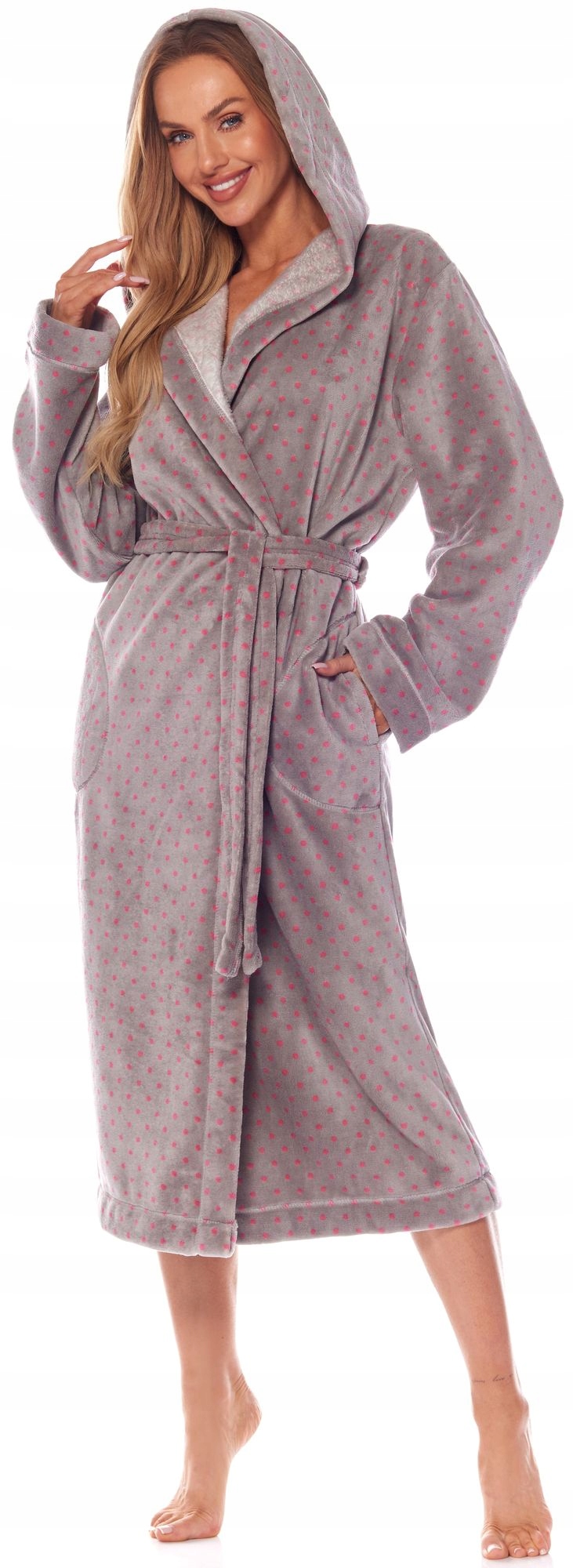 DŁUGI CIEPŁY PUCHOWY DAMSKI SZLAFROK PODOMKA M Rozmiar M