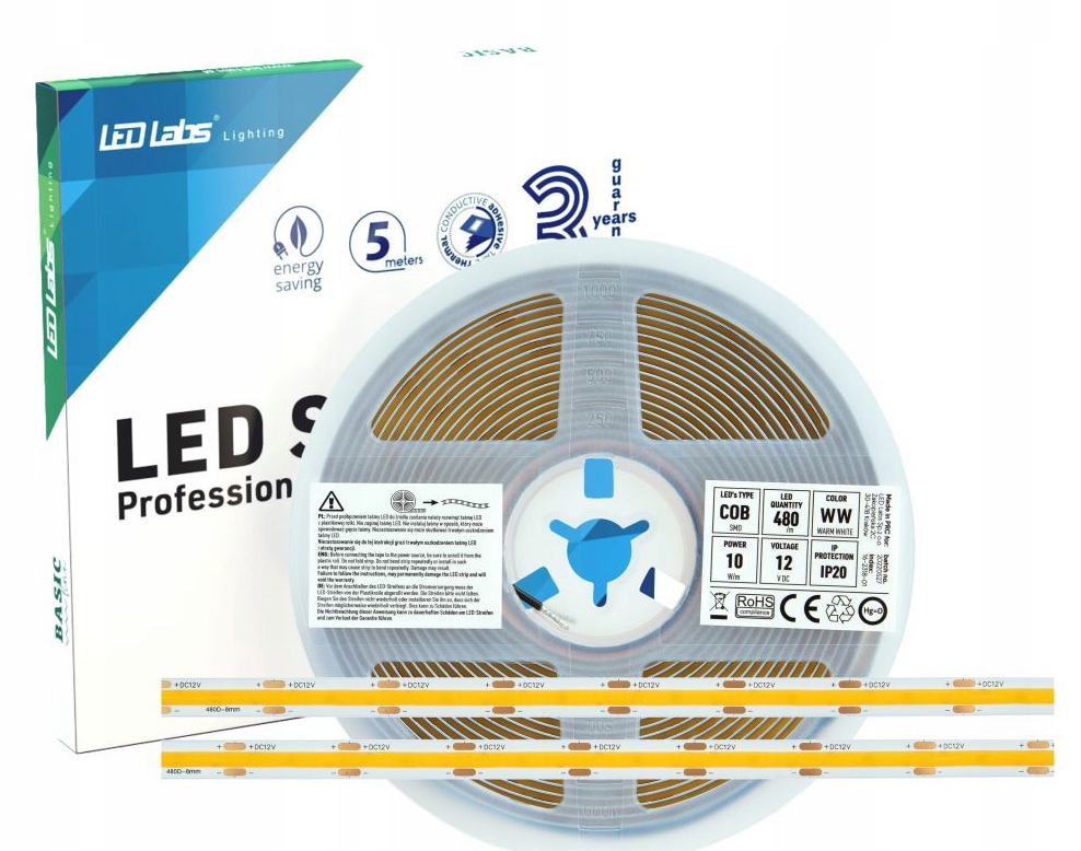 Taśma Led Cob 10W/m barwa 4000K neutralna profesjonalna 850l/m 12V 5m