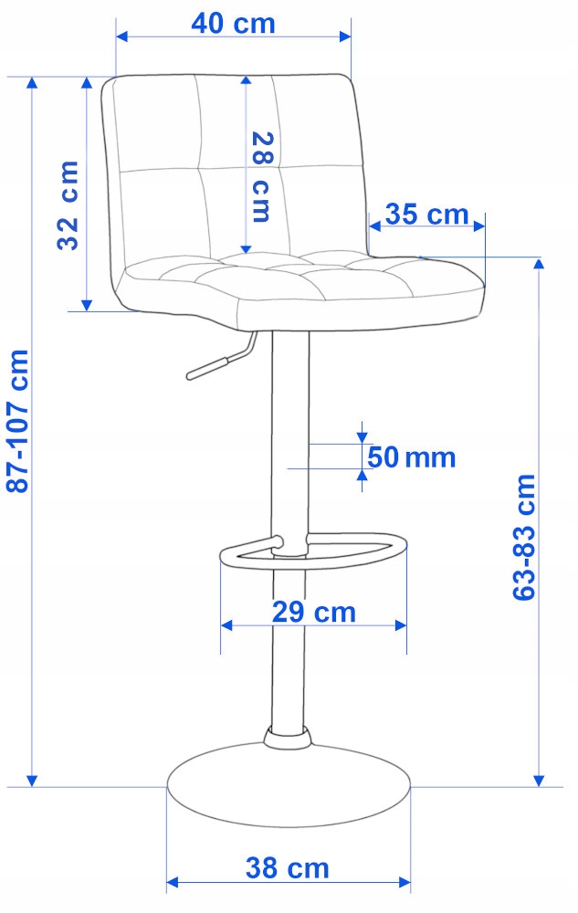 ЧЕРНИЙ СТІЛЕЦЬ ЧОРНИЙ, що обертається Барний стілець HOKER Ширина сидіння 40 см