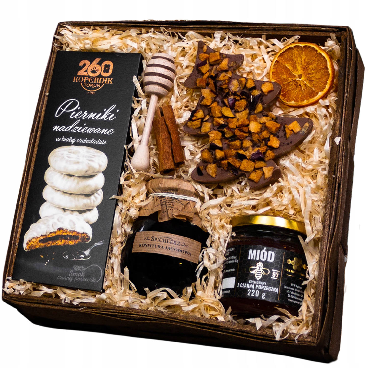 Levně Vánoční Dárkový Koš perníky zavařenina med a čokoláda