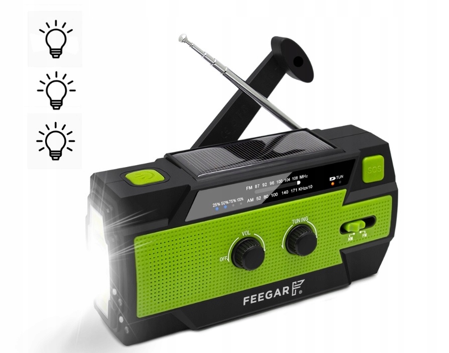 Feegar Radio FM Awaryjne Solar SOS 4000mAh Latarka