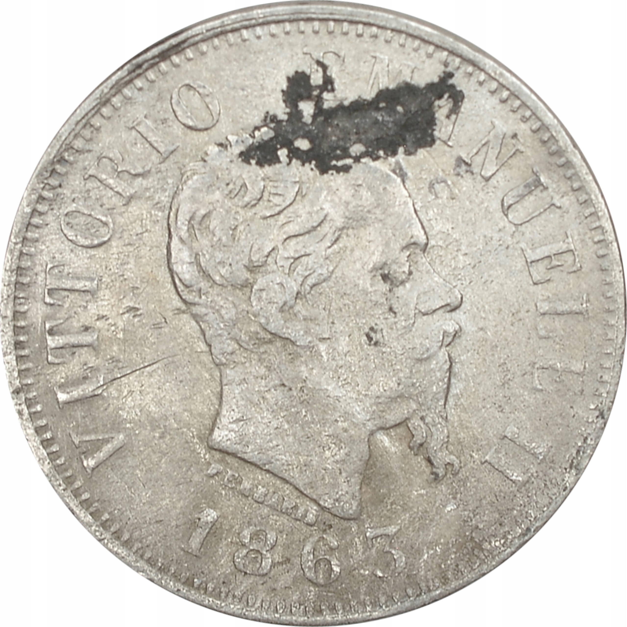 10.WŁOCHY, VITT.EMANUEL II, 50 CENTESIMI 1863 N