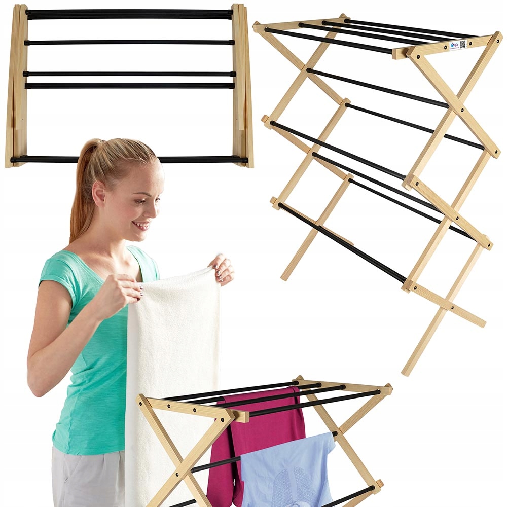 Sušák Na Prádlo Dřevěný Koupelnový Skládací Eko Vertikální Ocelové Tyče