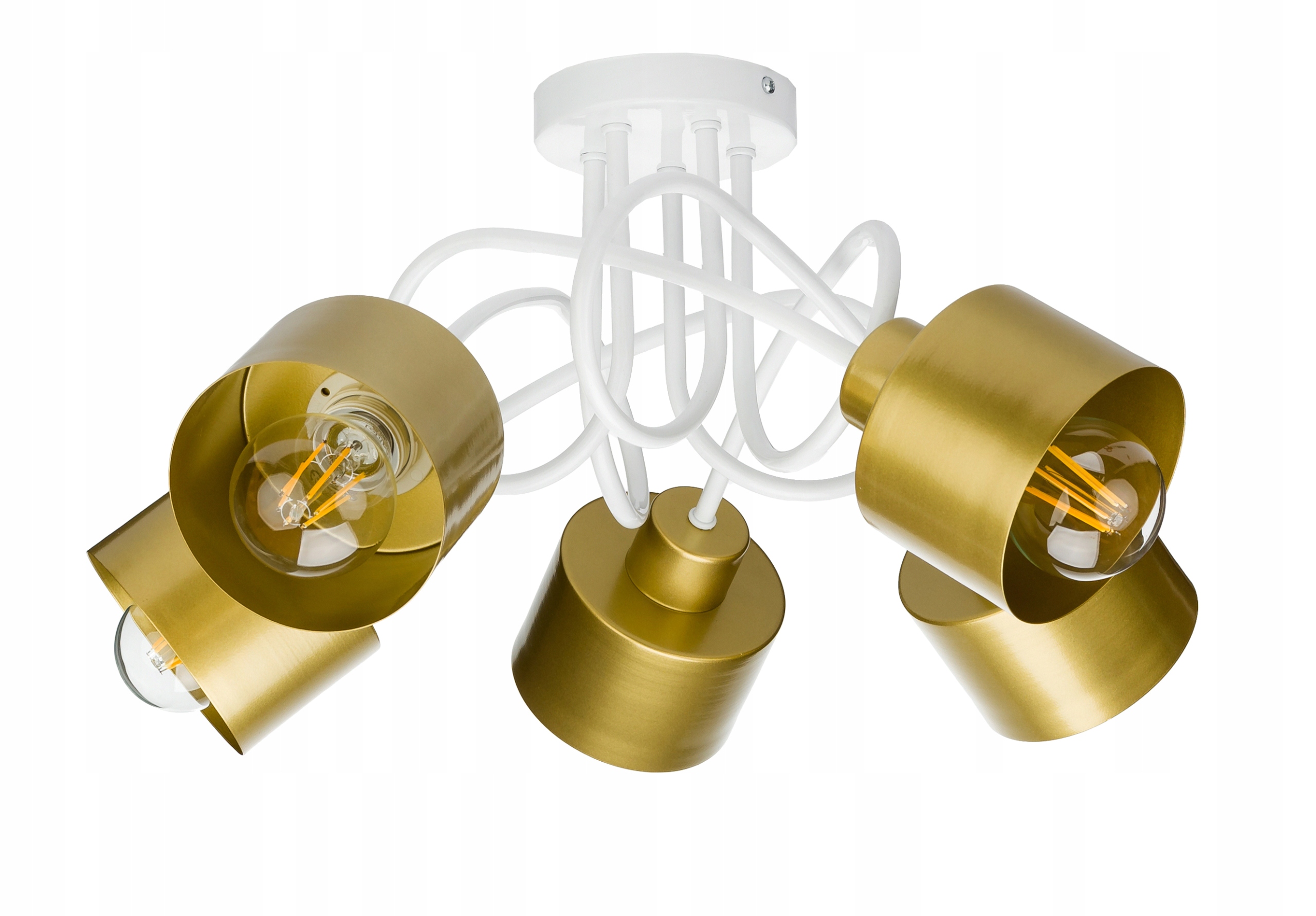 Stropní svítidlo závěsný lustr Loft kudrnatý kovový hrnek na 5x E27 zlatý