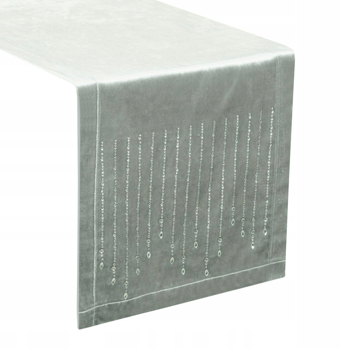 Běhoun Na Stůl 35x220 Stříbrný Velvetový Zirkony