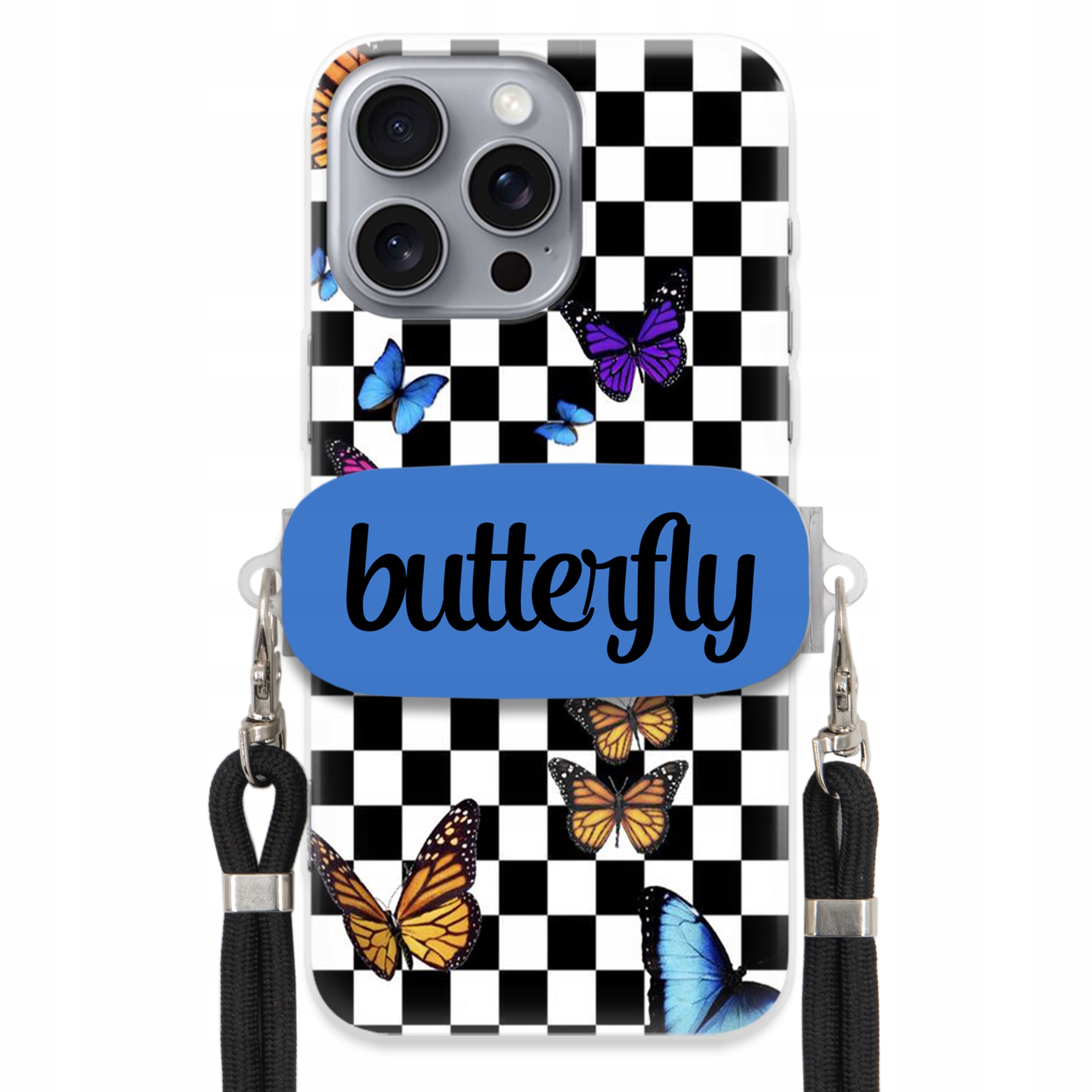 Puzdro Pre iPHONE 16 Pro Max Case Držiak Obdĺžnikový Vodítko Butterfly Motýle