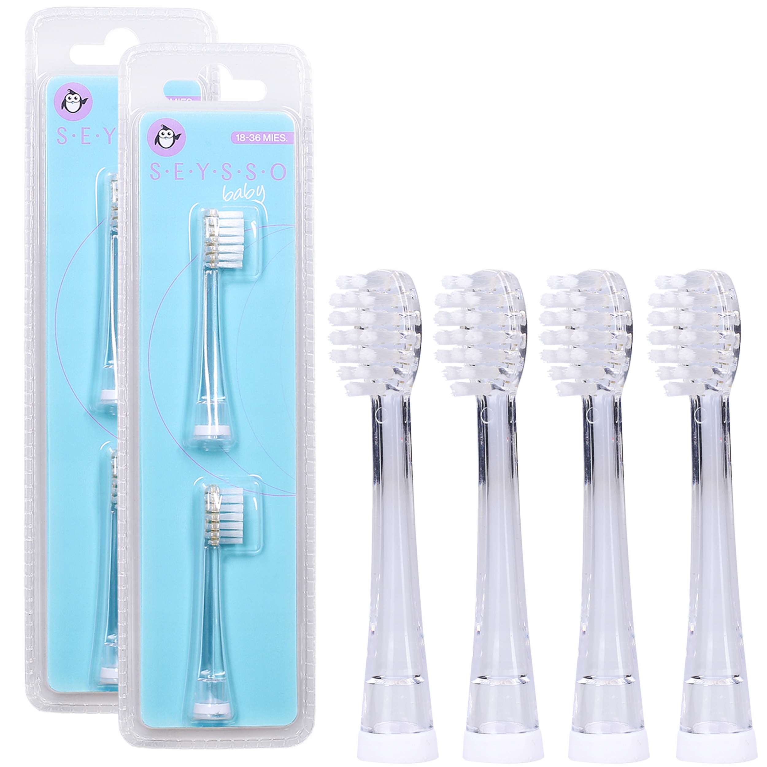 4x Końcówka Seysso Baby penguin dla dzieci do szczoteczki sonicznej 18-36m Kod producenta Końcówka Seysso Baby Penguin SEB0202