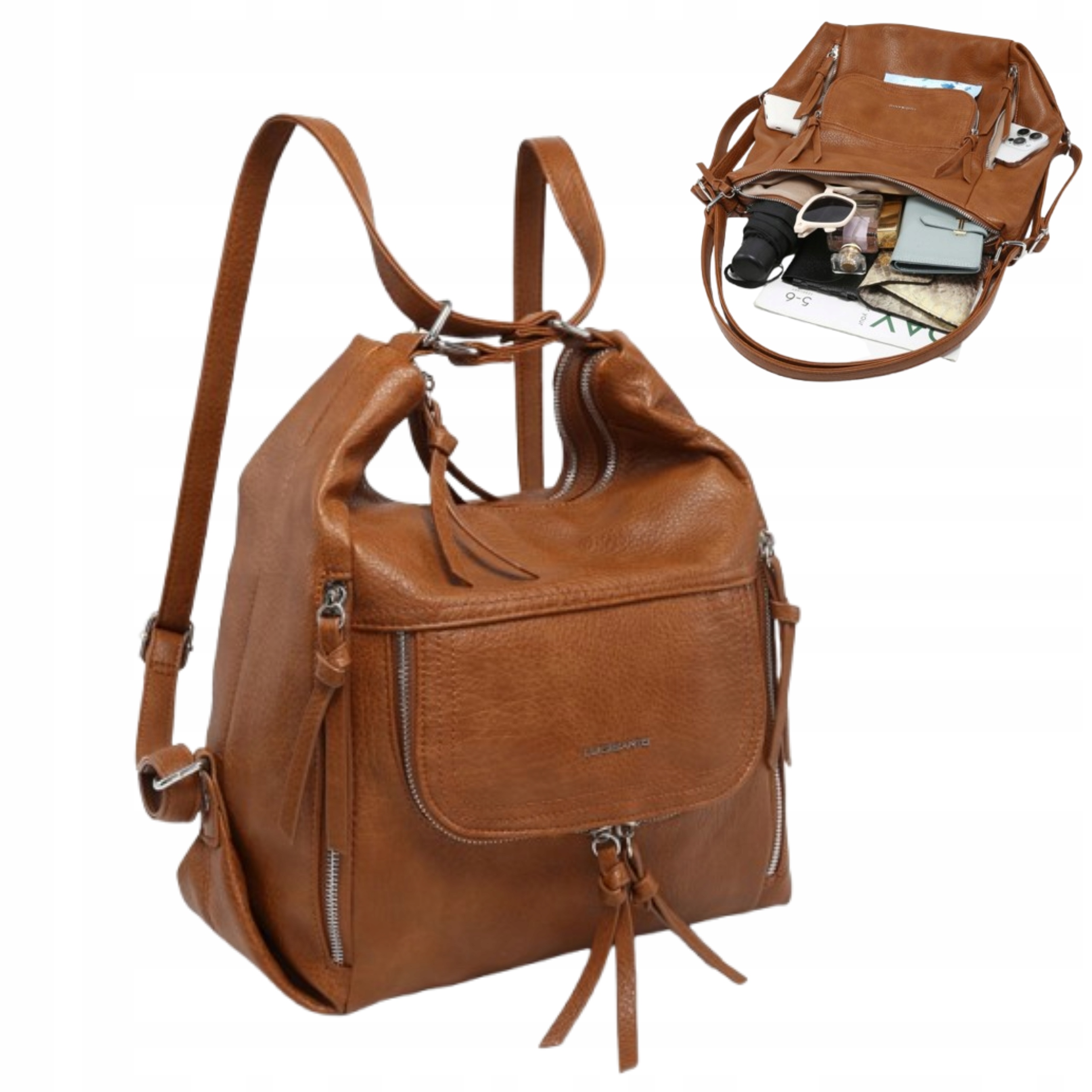 Hnědá dámská městská kabelka Batoh Prostorný Stylový 2v1 Eko Kůže